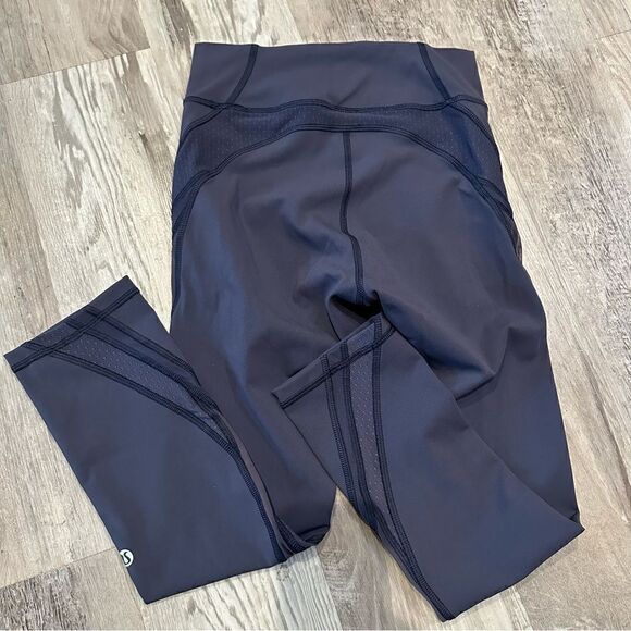 LULULEMON Never Still Crop Leggings Womens Size 4 Run Blue Pockets Mesh - Picture 9 of 11